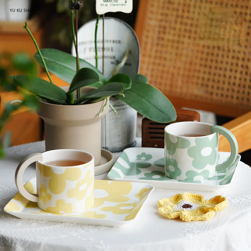 

European Ceramic Coffee Cup Set High-Grade Cup Saucer Zakka Tazas Cafe Espresso Cup Plate Dish Coffeeware Milk Mug Free Shipping