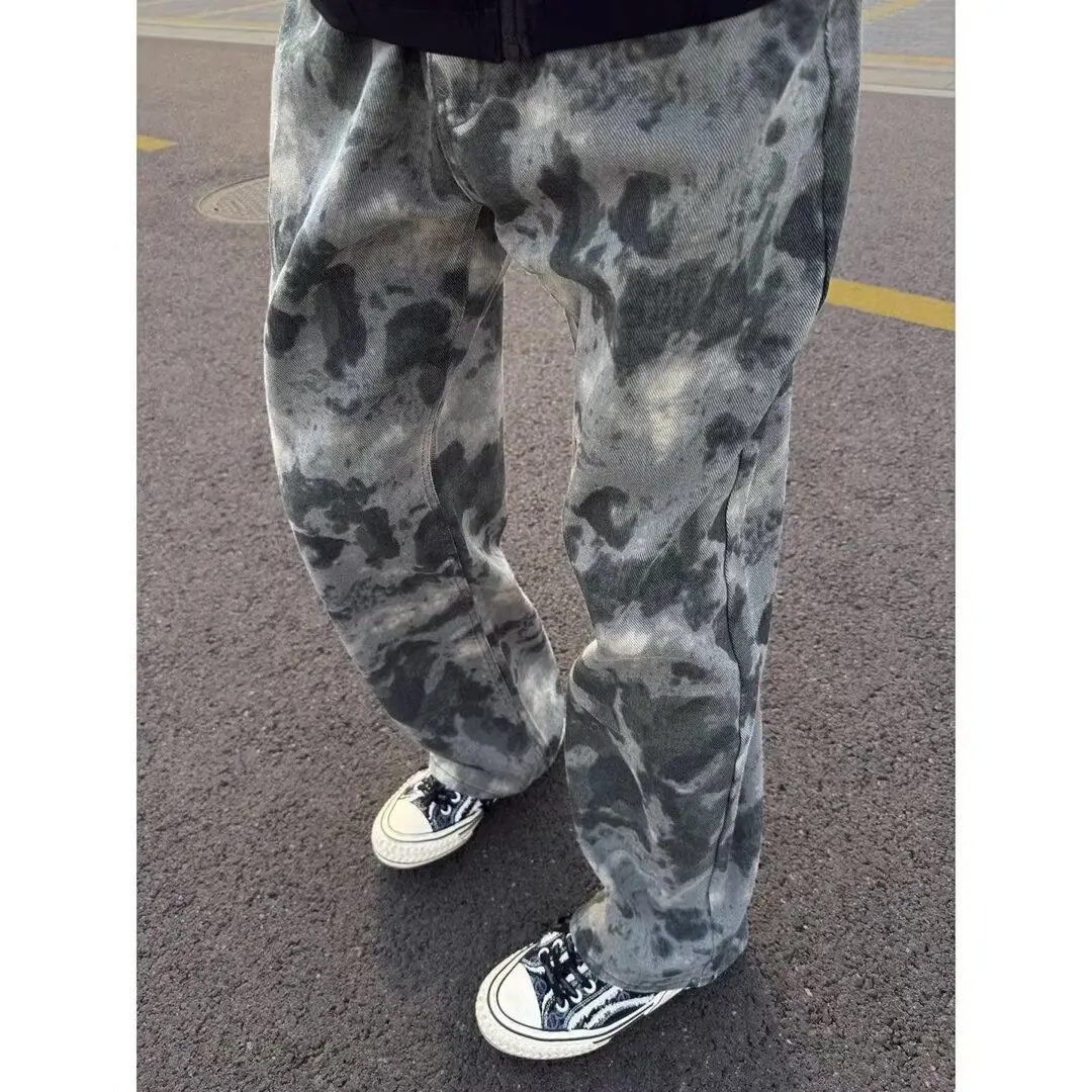 

Модные американские камуфляжные рабочие брюки в стиле High Street для мужчин, весна-осень, свободные широкие брюки, повседневные брюки прямого кроя, джинсы