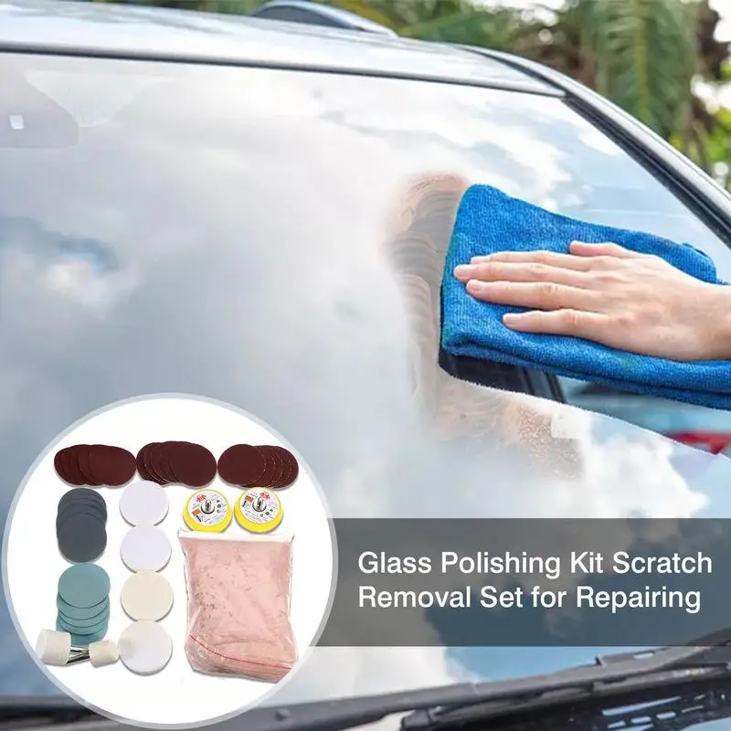 Auto Car Glass Polishing Kit Car Windshield Scratch Remover Repair Tool Waxing Polish Pad With Polishing Powder For Car Care