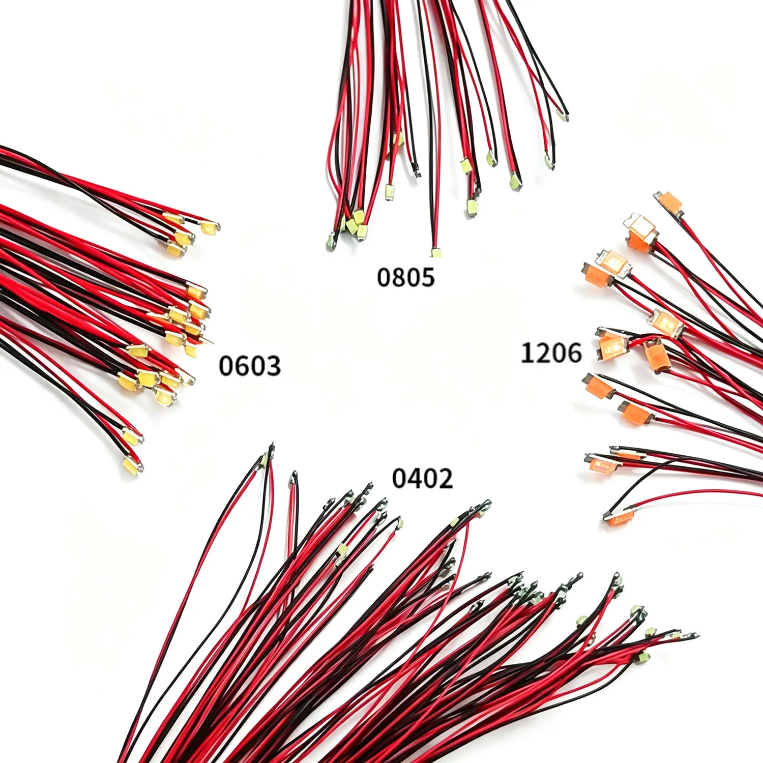 9colors x90 pieces 0402 0603 1206 0805 each 10 DIY patch light strip with wire LED pre-soldered chips with wire 3V DIY lead 30cm