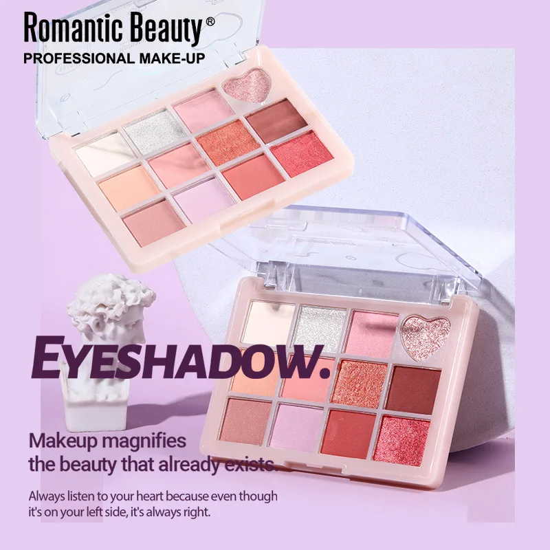 Palette di ombretti 12 in 1 - Design a cuore con marroni opache e luccicanti, micro-scintillanti morbidi, di lunga durata e altamente pigmentati