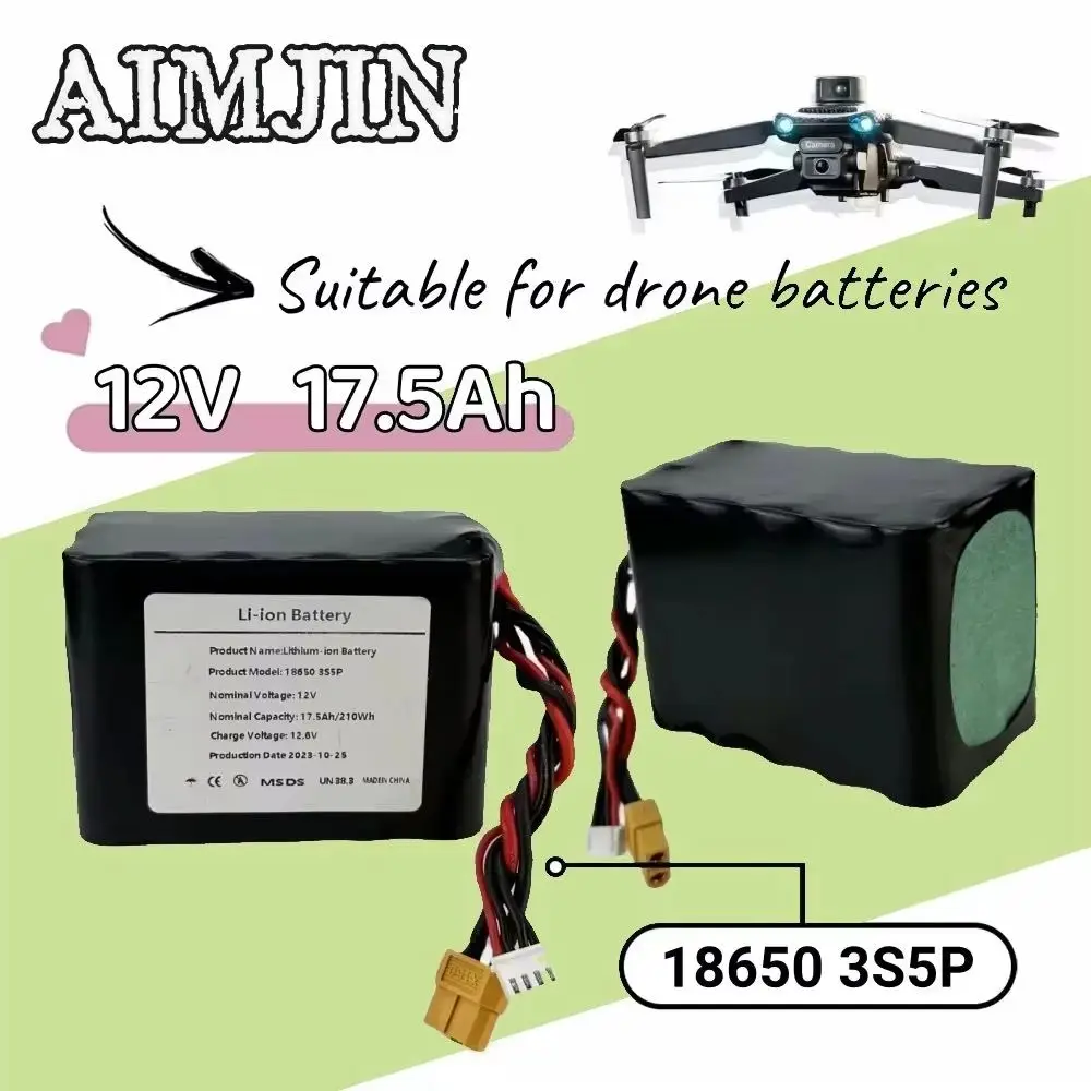 

3S5P 12V 17.5Ah Rechargeable Li-ion 18650 Battery Pack For Various RC Airplane Drone Quadrotor XH2.54-4P XT60