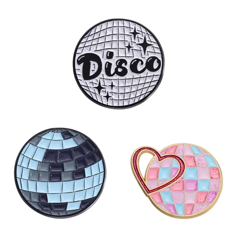 Personality stage round light style brooch Creative DISCO round ball Metal badge Accessory pins wholesale gift to friends