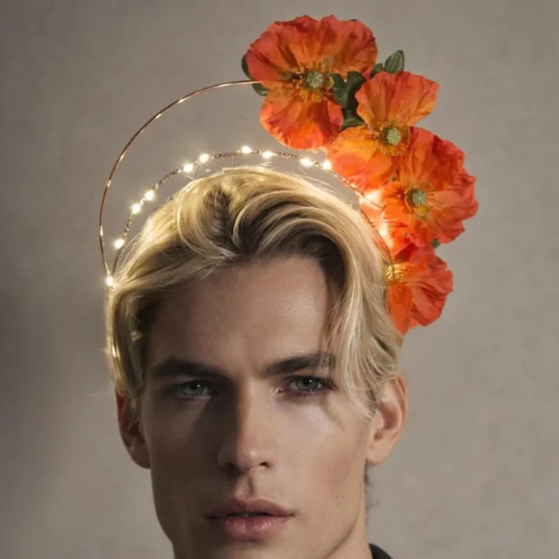 

LED Light Up Poppy Flower Halo Headband, Artificial Floral Crown with Glowing , Lightweight Comfort Hair Hoop for Photoshoot