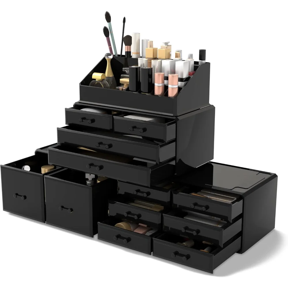 

Makeup Cosmetic Organizer Storage Drawers Display Boxes Case with 12 Drawers (Black)