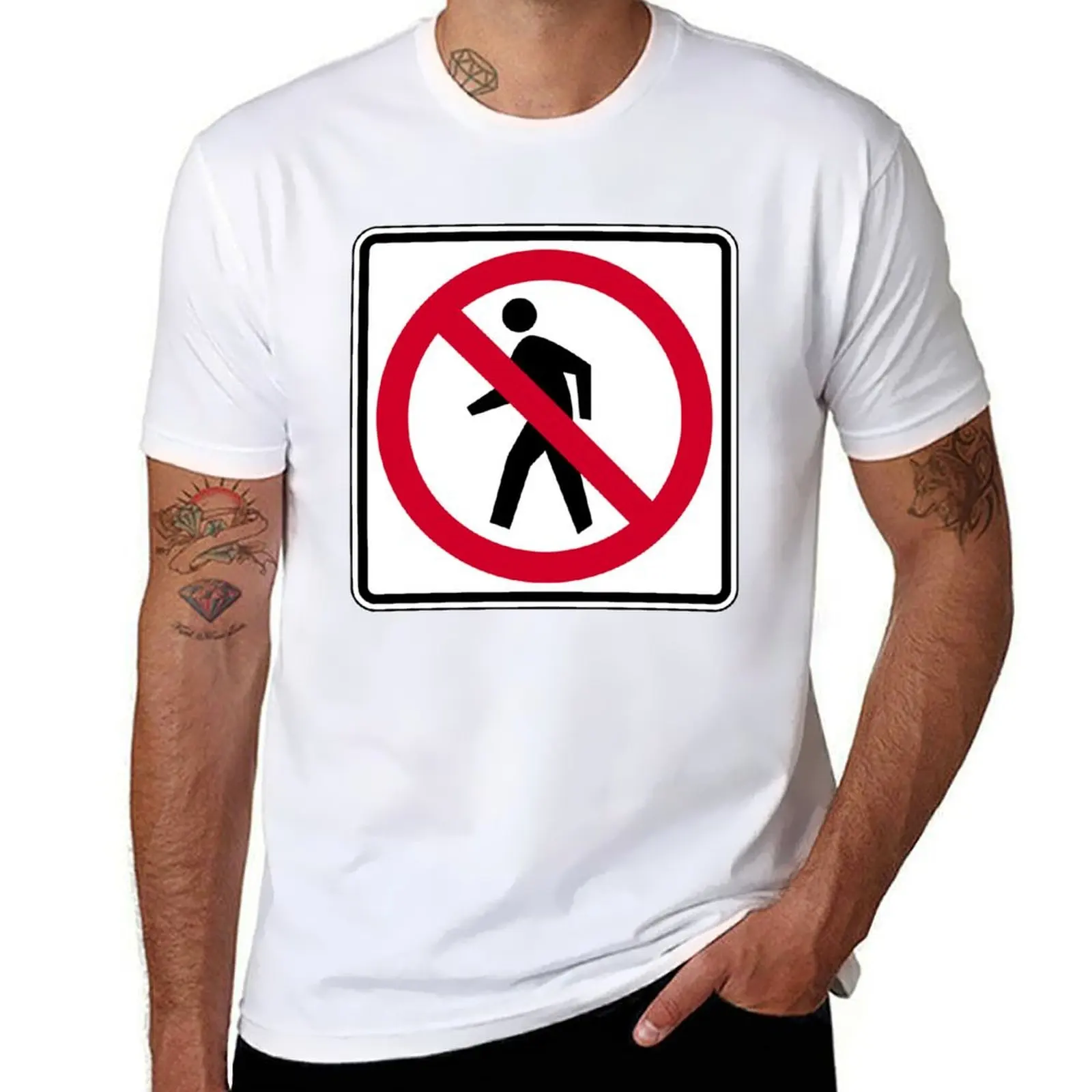 

No jaywalking - Road Signs T-Shirt mens graphic t shirts funny t shirts cotton T-Shirt