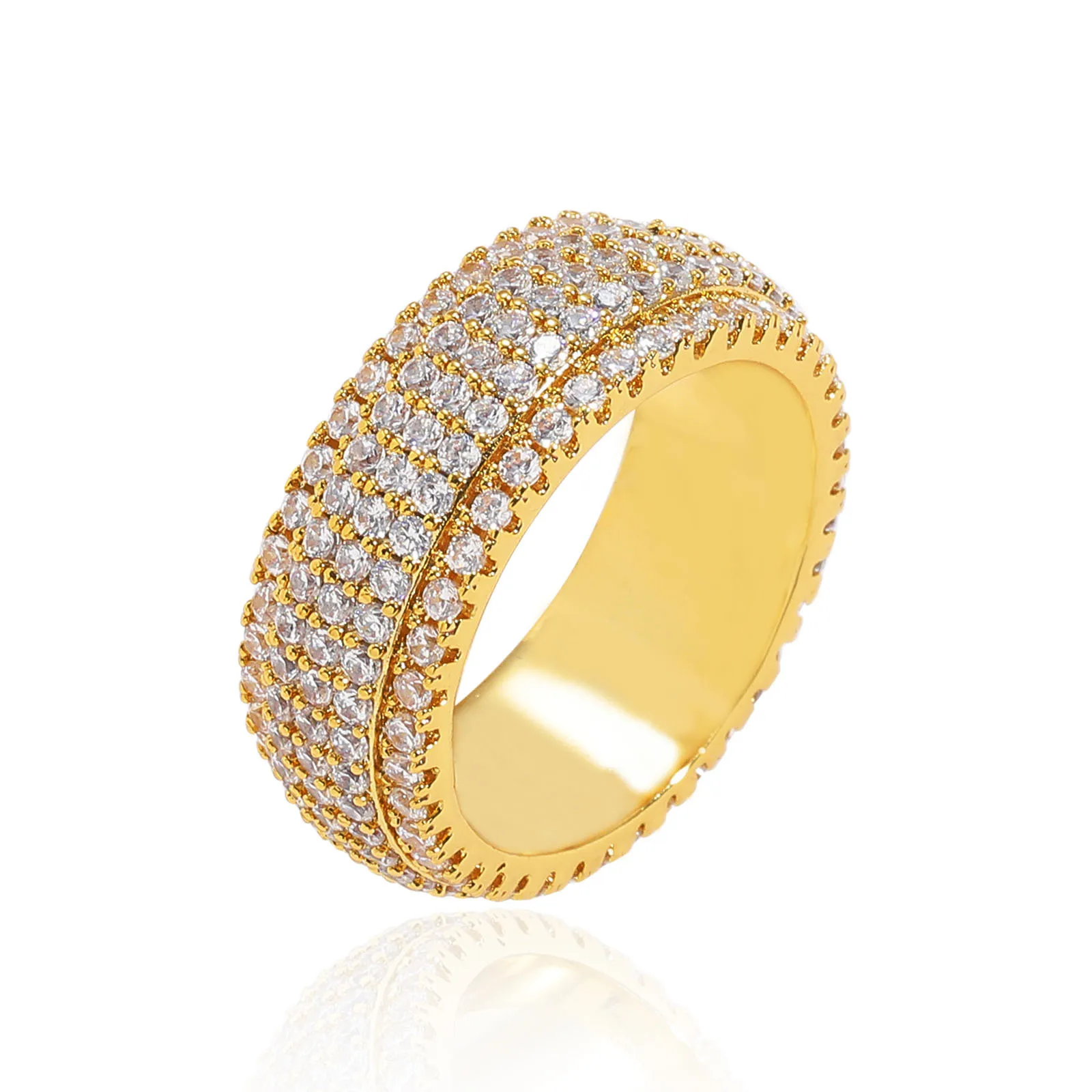 Luxury 24K 9999 Pure Gold real gold  Women's ring five rows full of diamond personality men's hip-hop ring