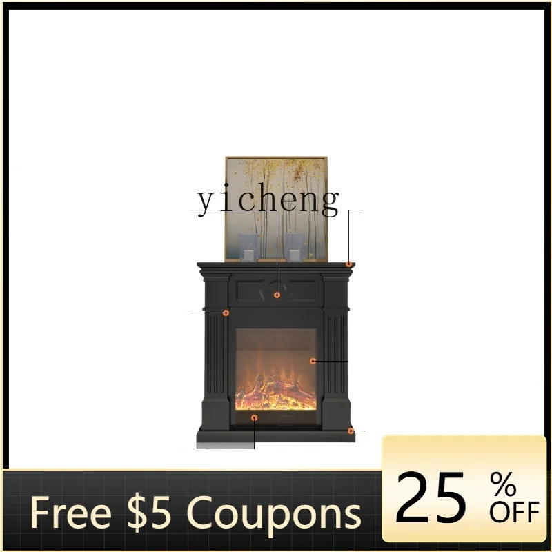 

ZZK Living Room Solid Wood Pastoral Fireplace Curio Cabinet Electric Fireplace Simulation Flame Heating Fireplace Wooden