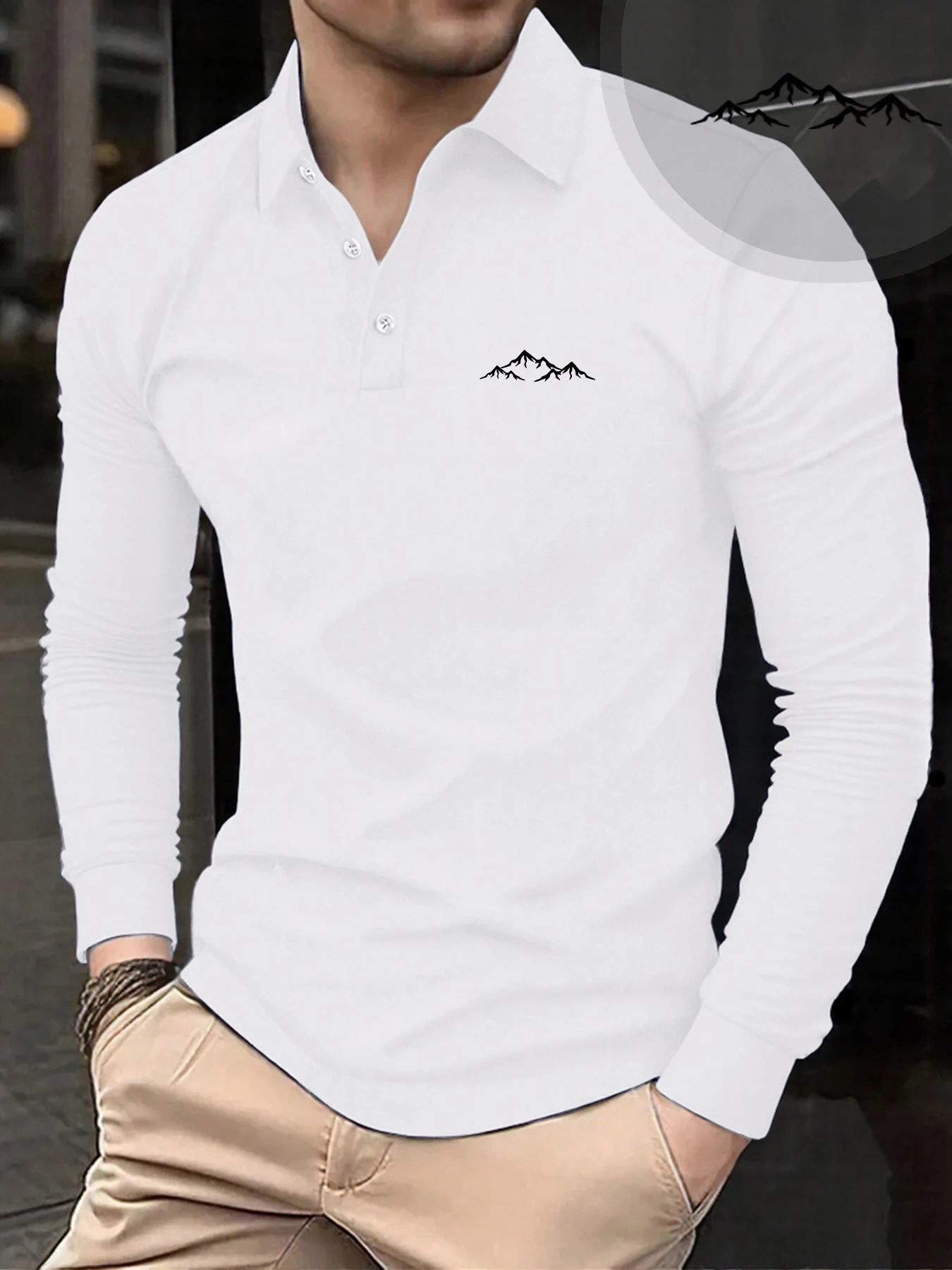 

Mountain Line Print Male Polo Shirts New Button Tops Breathable High Quality Clothing Autumn Casual Business Long Sleeve