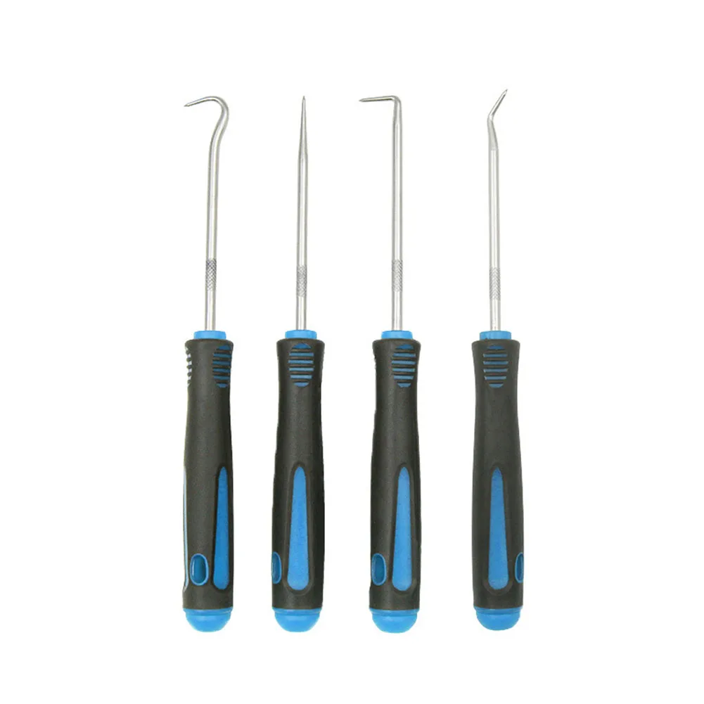 4pcs Car Pick & Hook Tool O Ring Oil Seal Gasket Puller Remover Craft Hand Tools Hand Tools Blue Frosted Square Handle