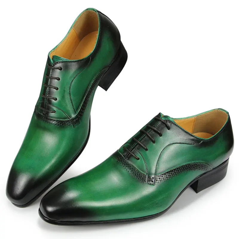 Fashion Men's Dress Shoes Spring/Autumn Designer Wedding Oxfords Shoes Pointed Toe Lace-up Formal Casual Shoes Black Green