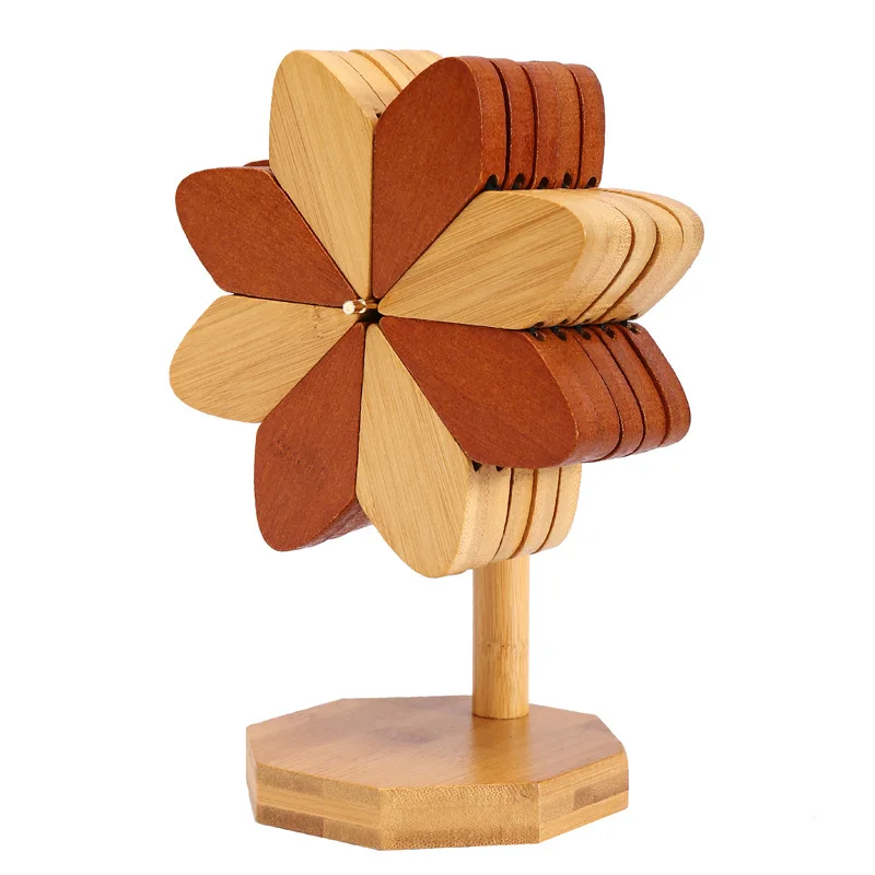 Tree-Shaped Windmill-Style Heat Insulation Mat Made of Bamboo and Solid Wood, Placemat, Coaster, Anti-Scalding Mat, Table Decoration, Set of 5