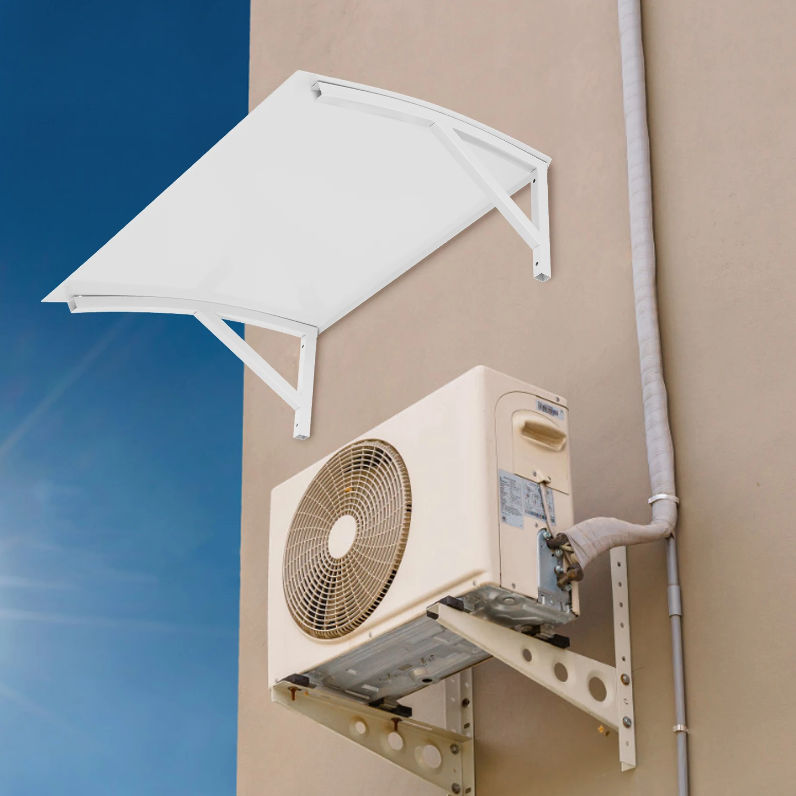 

White Outdoor Air Conditioner Cover Modern Wall Mounted AC Unit Sun Shade Protective Casing Spray Moulding Weather Resistant