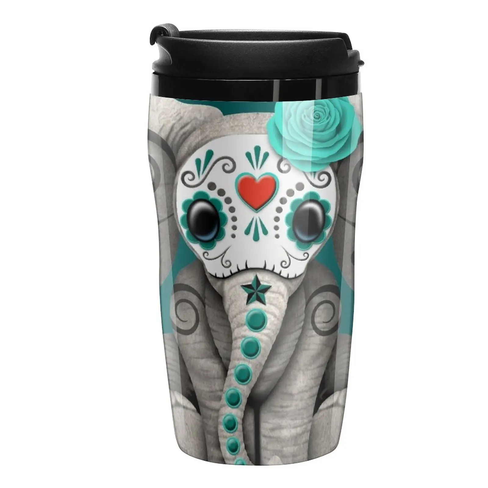 

New Teal Blue Day of the Dead Sugar Skull Baby Elephant Travel Coffee Mug Espresso Shot Unusual Tea Cup