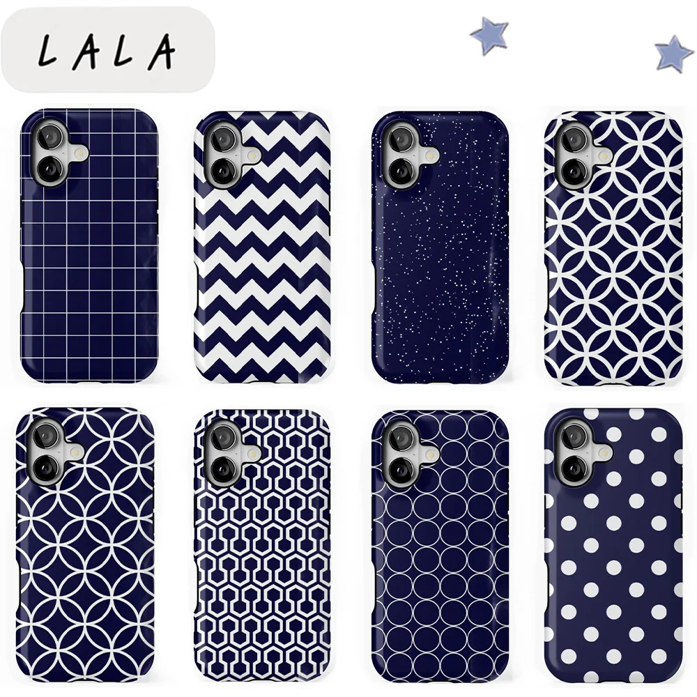 Navy Blue White Polka Dots Phone Case for Samsung Galaxy S20 S23 S24 S25 S26 FE Plus Ultra Edge 4G 5G Luxury Double-layer Back