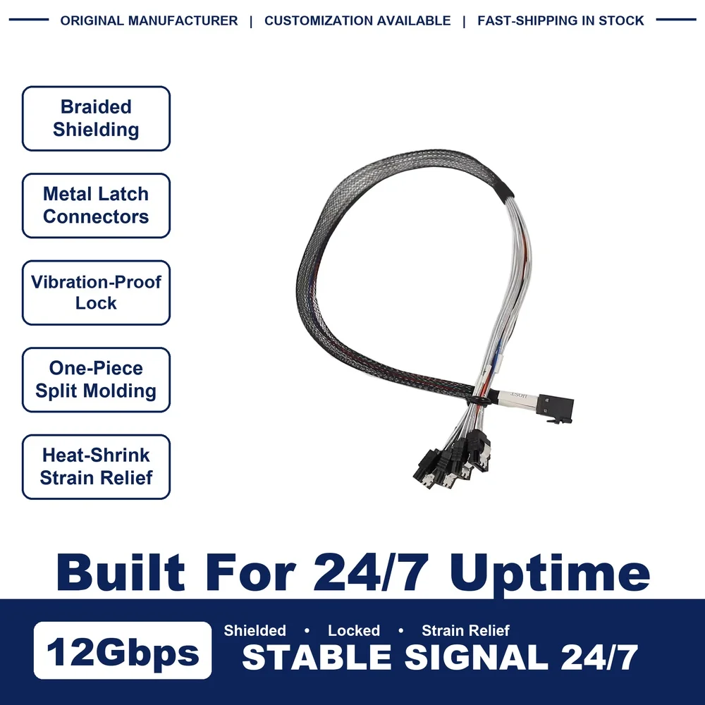 Internal SFF8643 Mini SAS HD to 4 SATA Cable, With SGPIO Signal Wire For RAID HBA Card NAS Storage Hard Drive