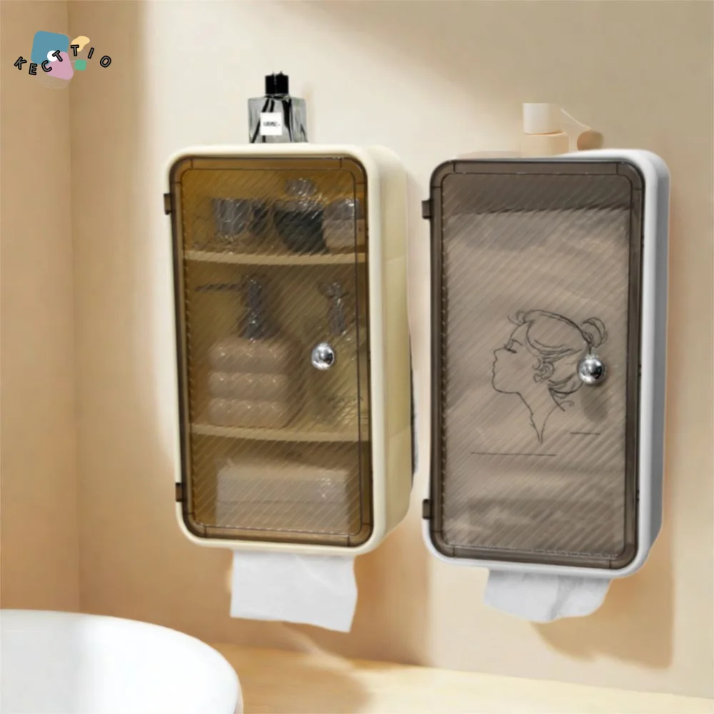 

Plastic Cosmetic Storage Box Wall Mounted Large Capacity Paper Towel Box Waterproof Dustproof Makeup Storage Holder for Home