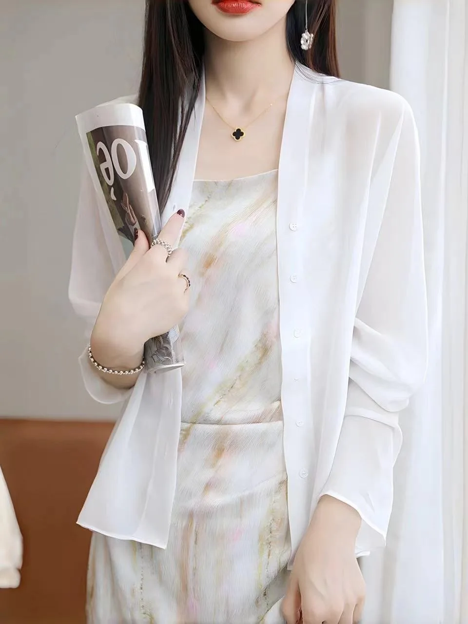 Women's Summer Thin Chiffon irt Ice Silk Wrap oulder Strap Blouse Outer Covering Cardigan Transparent Casual Sle Long S...