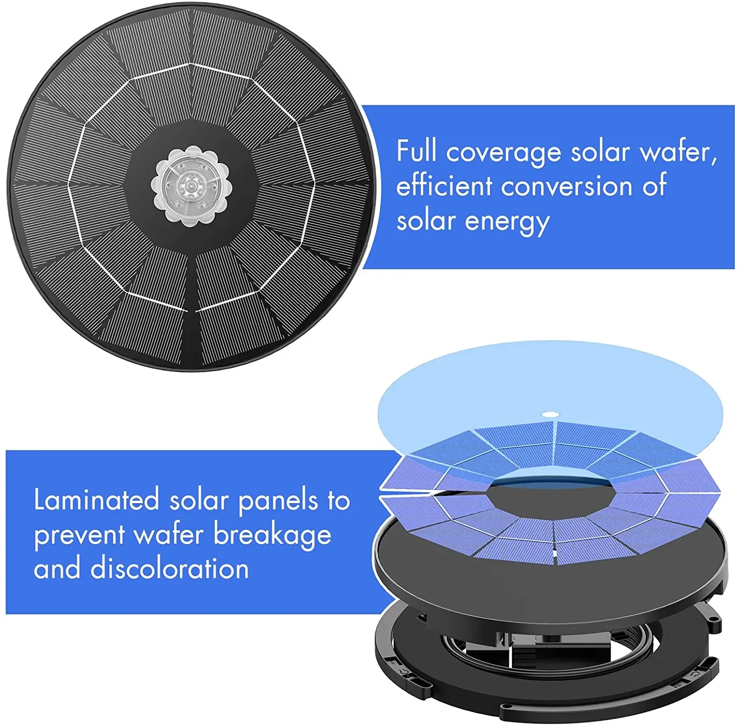 AISITIN Solar Fountain Pump, 3.5W Solar Powered Water Fountain Pump with 6 Nozzles,Solar Birdbath Floating Fountain for Garden