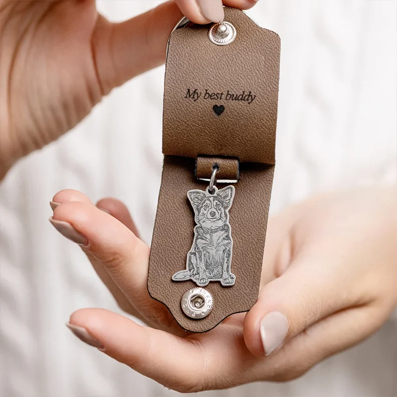 Personalisierter Haustier-Schlüsselanhänger; Haustier-Gedenkschlüsselanhänger; Maßgefertigter Leder-Schlüsselanhänger; Personalisierter Foto-Schlüsselanhänger; Individueller Schlüsselanhänger;
