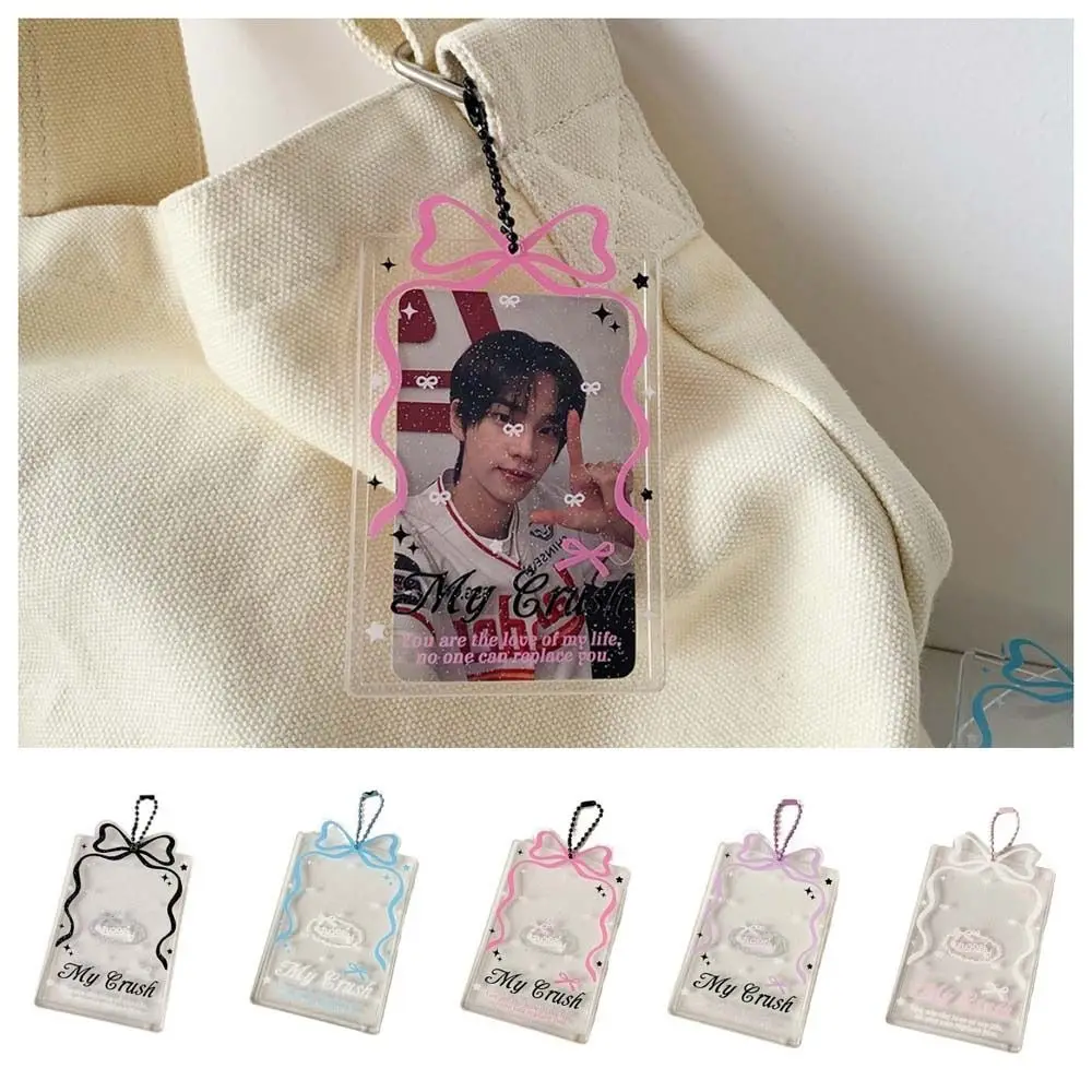 With Keychain Korean Style Card Holder Transparent Bowknot Polaroid Photo Student Card Cover Pendant Acrylic ID Card Holders