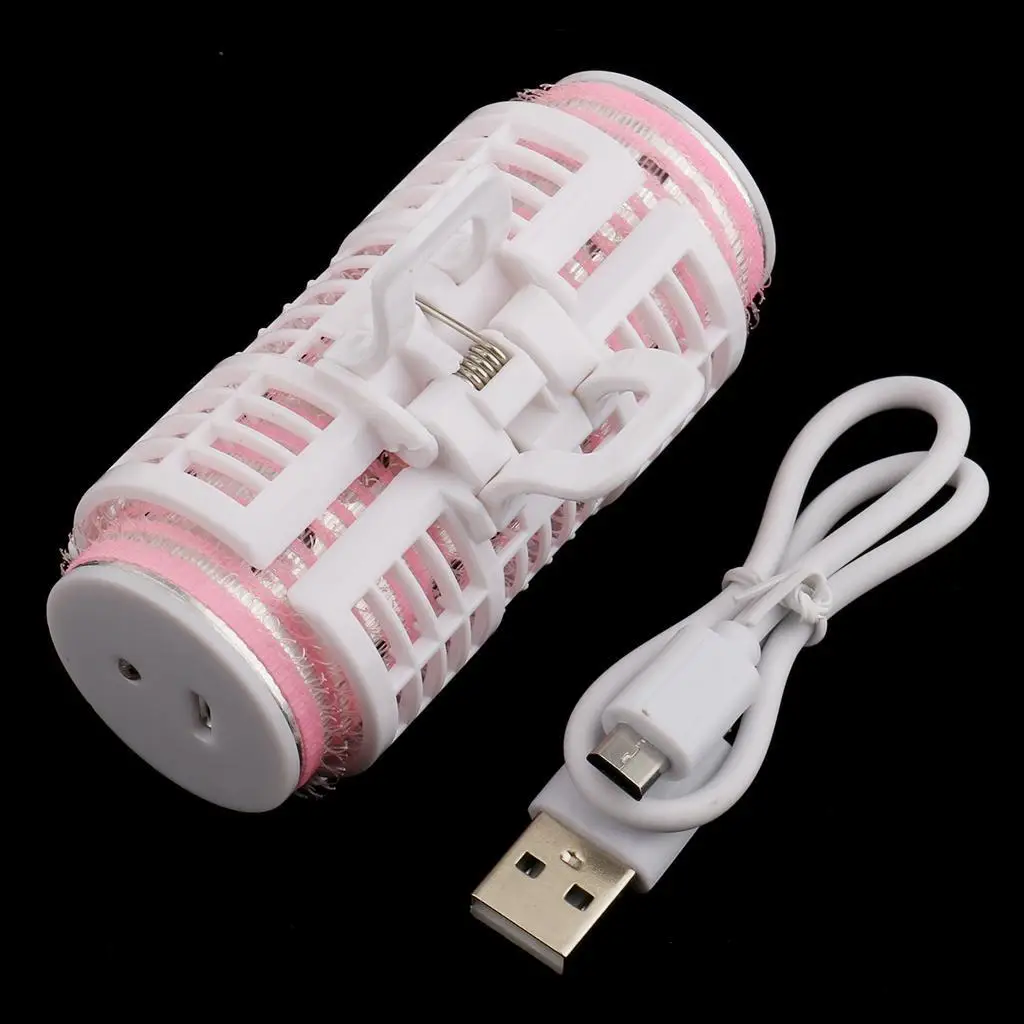 USB Rechargeable Double-deck Roller Hair Curler Clip Home Salon Clamp Pink