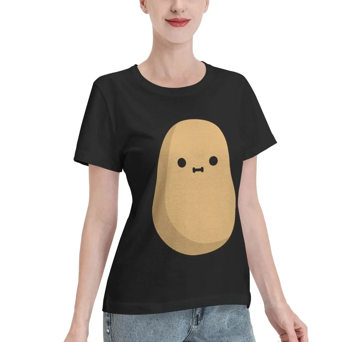 Skin Safe Cute Potato With A Face Women's T-shirt School Wear Oversized Top