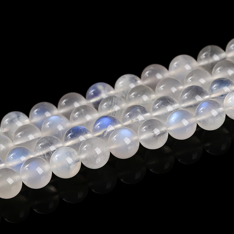 High Quality Natural Genuine Flash Blue Light Moonstone Smooth Round Loose Beads For DIY Bracelet Making Jewelry Accessory