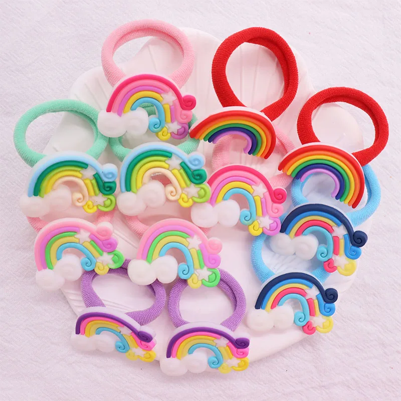 2Pcs/Set Beautiful Rainbow Hair Accessories Children Rubber  Bands Scrunchies Elastic Hair Bands Girls Headband Decorations Ties