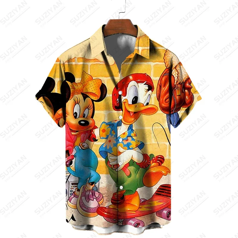 

2024 New Summer Fashion Street Trend Retro Boutique Unisex Tops 3D Printing Disney Donald Duck Mickey Mouse Temperament Men's