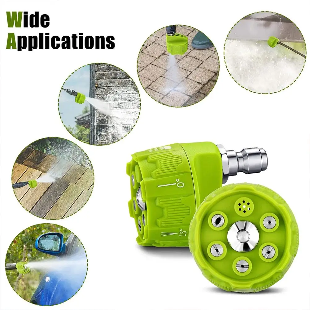 6 in 1 Power Washer Nozzle 1/4 Inch Quick Connector 0 15 25 40 Degree Rotation Soap Tip for Car Garden Cleaning Durable