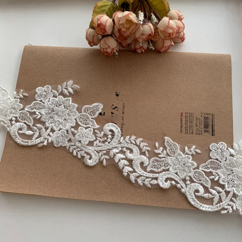 

5Yards/Lot High Quality Milk White Beaded Lace Trim for Wedding Dress, Veil Edge Piping,Handmade DIY Weeding Dress Accessories