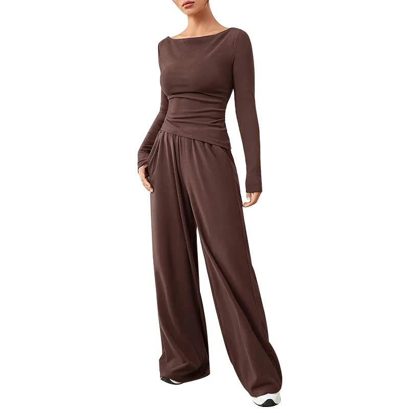 2026 Women's 2 Piece Wide Leg Set Luxurious Softness Loungewear Chic Casual Figure-Flattering Outfit