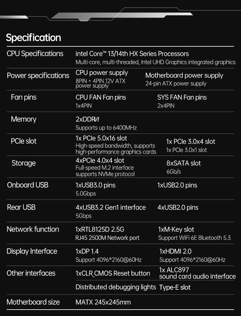 TOPC Intel Core 13th/14th Gen HX Series Motherboard DDR4 Gaming Motherboard OpenClaw 13980HX 13700HX 13850HX 14700HX 14900HX