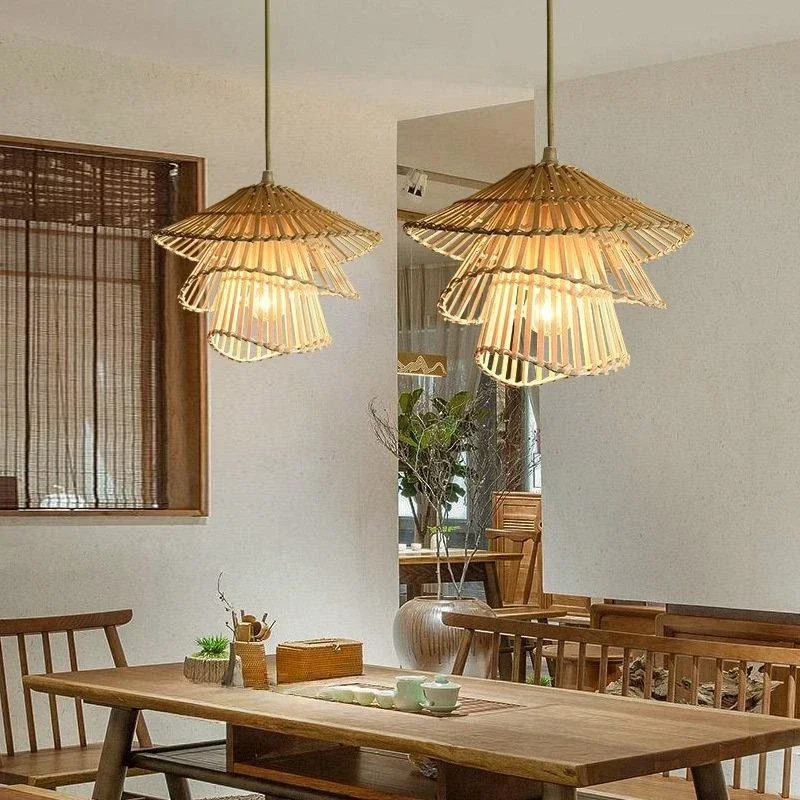 Farmhouse Bamboo Pendant Lights Japanese Indoor Lighting Restaurant Natural Chandelier Led Hanging Lamps for Living Room Lustre