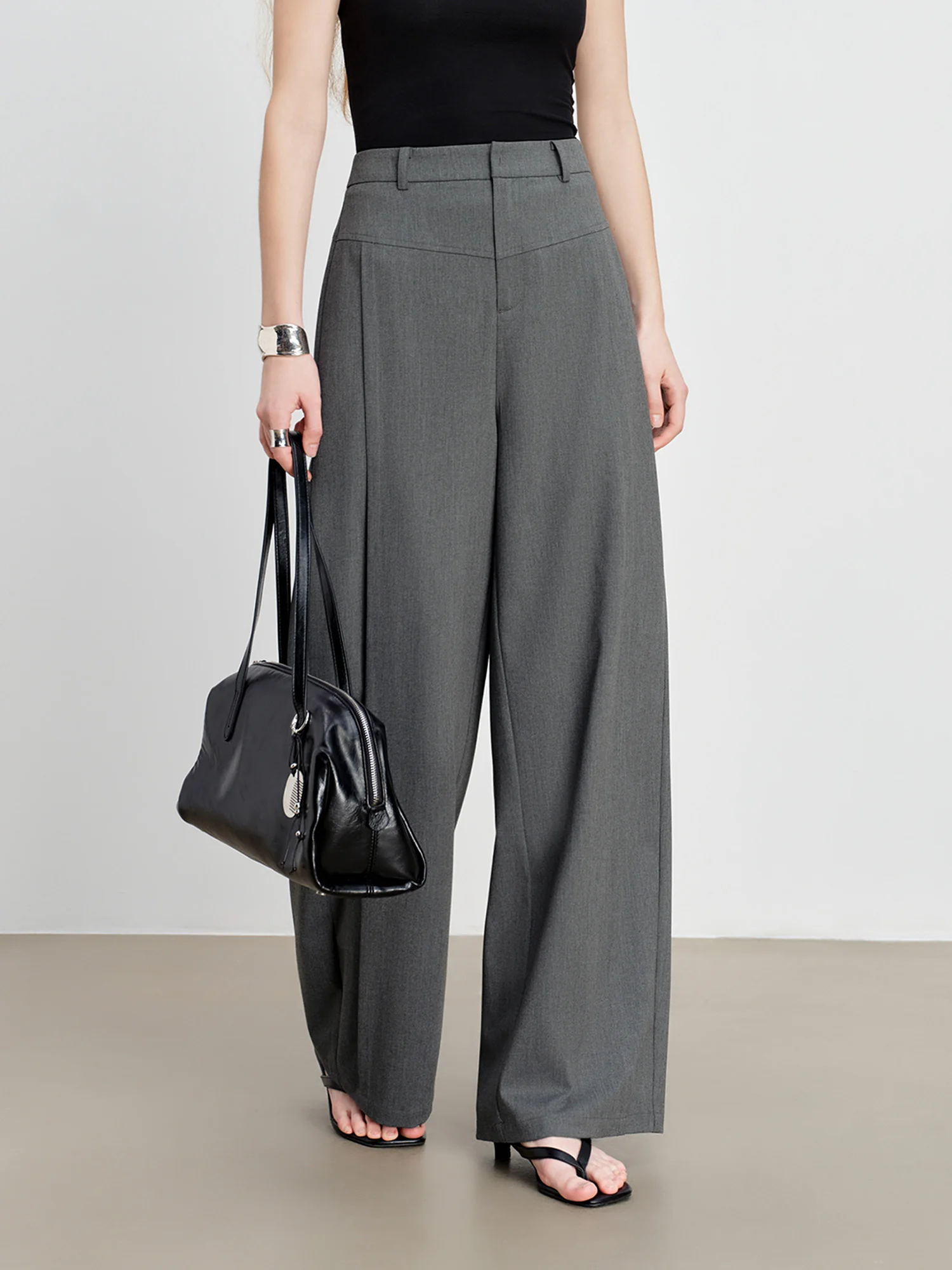 ZIQIAO Panel Design Curved Blade Pleat Casual Tros for Petite Women with Tailored Elements Spring 2026 New Arrival Long Pants