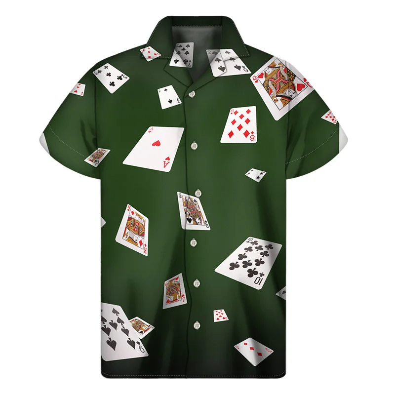 Cool Playing Cards Hawaiian Shirt For Men Summer Street Short Sleeves 3d Printed Poker Tees Tops Button Shirts Lapel Blouse