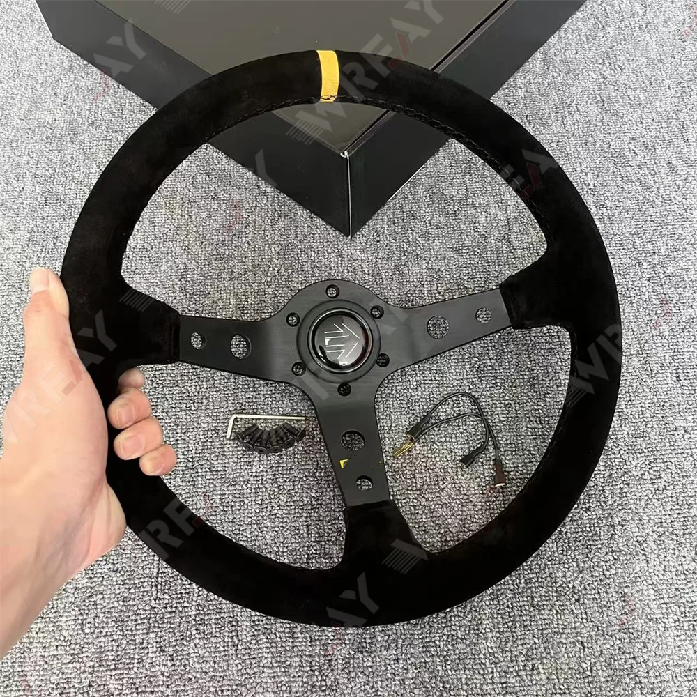 

Автомобильный замшевый руль Universal Racing Sport Deep Dish с черным рогом 14 дюймов 340 мм