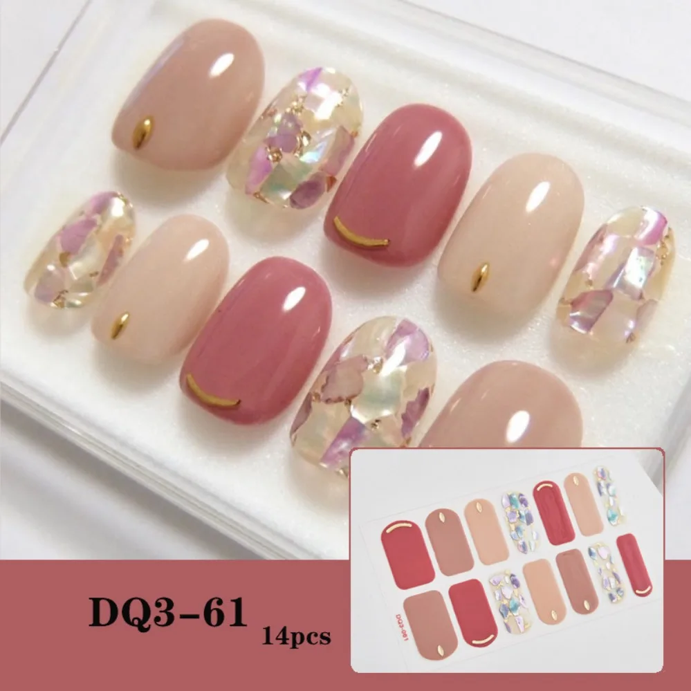 

14Pcs Japanese 3D hot gold laser nail polish film nails stickers tearable colour gradient nails full stickers supplies