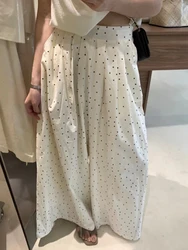 2024 Summer New Korean Style Elastic Waistband Polka Dot Casual Pants Women's High Waist Loose and Slimming Wide Leg Pants