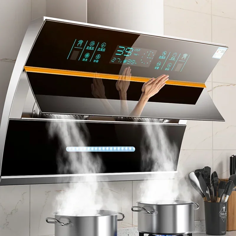 Campana de cocina de 90cm, Aspirante caliente montada en la pared, succión lateral de cocina Okap Kuchenny, capó de limpieza inteligente de 220V