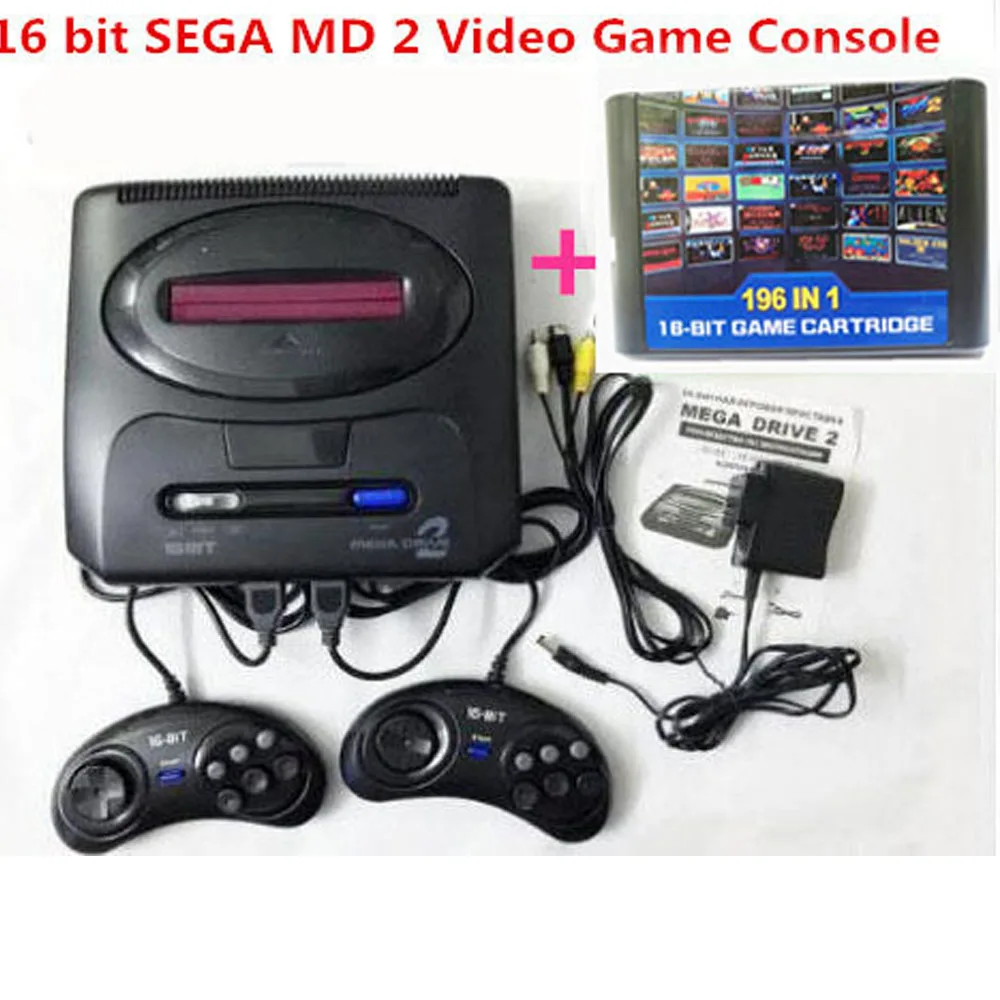 16 بت لوحدة تحكم ألعاب الفيديو SEGA MD2 مع مفتاح وضع الولايات المتحدة واليابان، لمقابض SEGA الأصلية تصدير روسيا مع 196 في 1 ألعاب