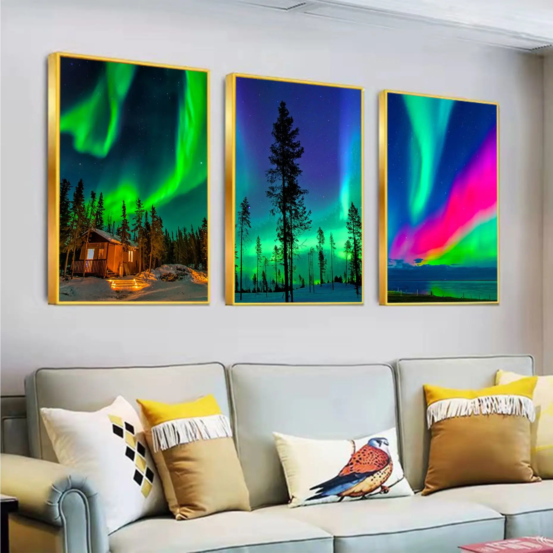 Aurora Polar Lights Self-adhesive Art Poster Whitepaper Sticker DIY Room Bar Cafe Room Wall Decor