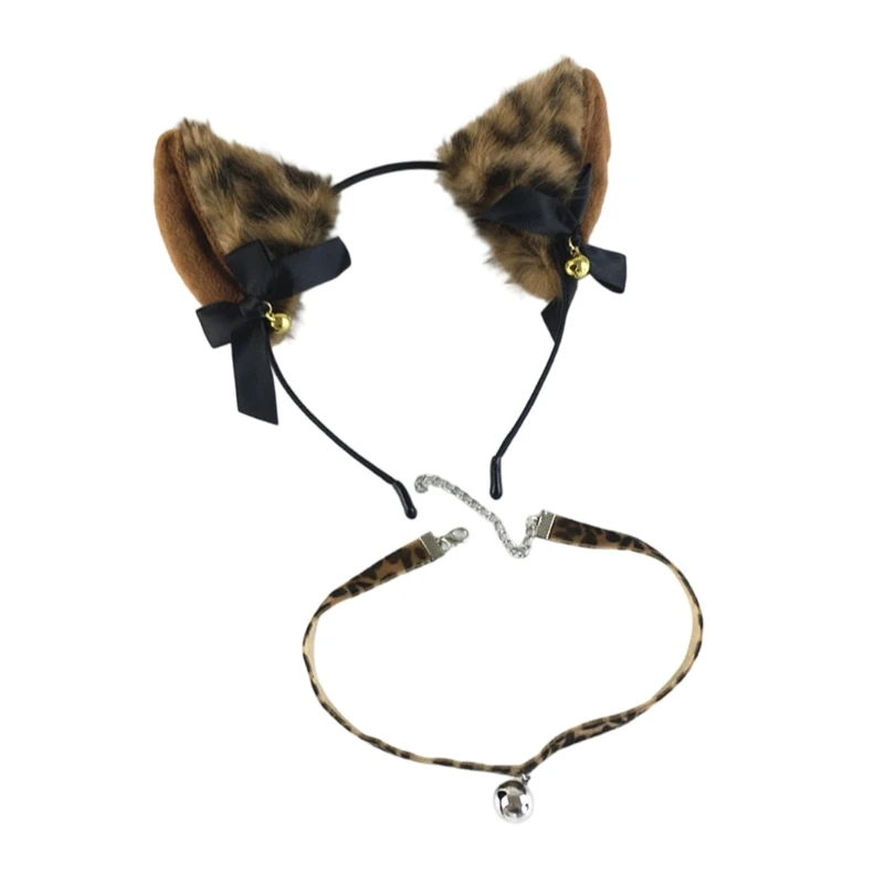 Kattenoren Hoofdband en bellenhalsband Set Kattenkostuumaccessoires Halloweenfeest Cosplaykostuums voor dames en meisjes