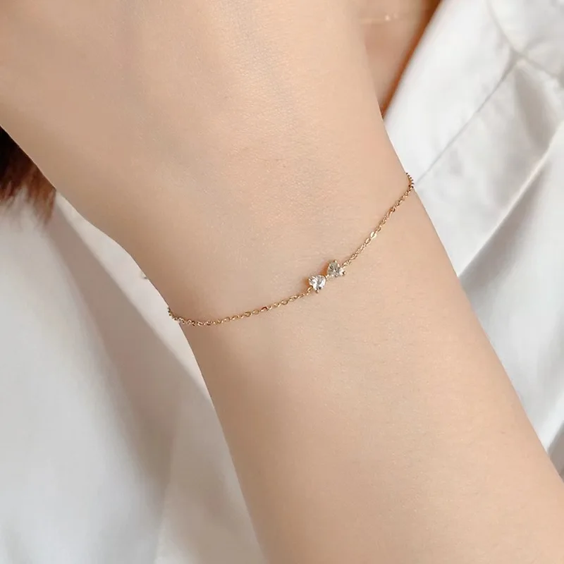 

S925 Sterling Silver Electroplated 14k Korean Sweet Bow knot Zircon Bracelet Women Romantic Anniversary Gift Jewelry