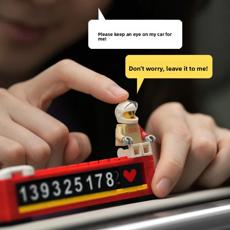 Building Blocks Car Parking Number Plate, Hideable Temporary Phone Number Sign, DIY Figure Decor Auto Interior Ornament