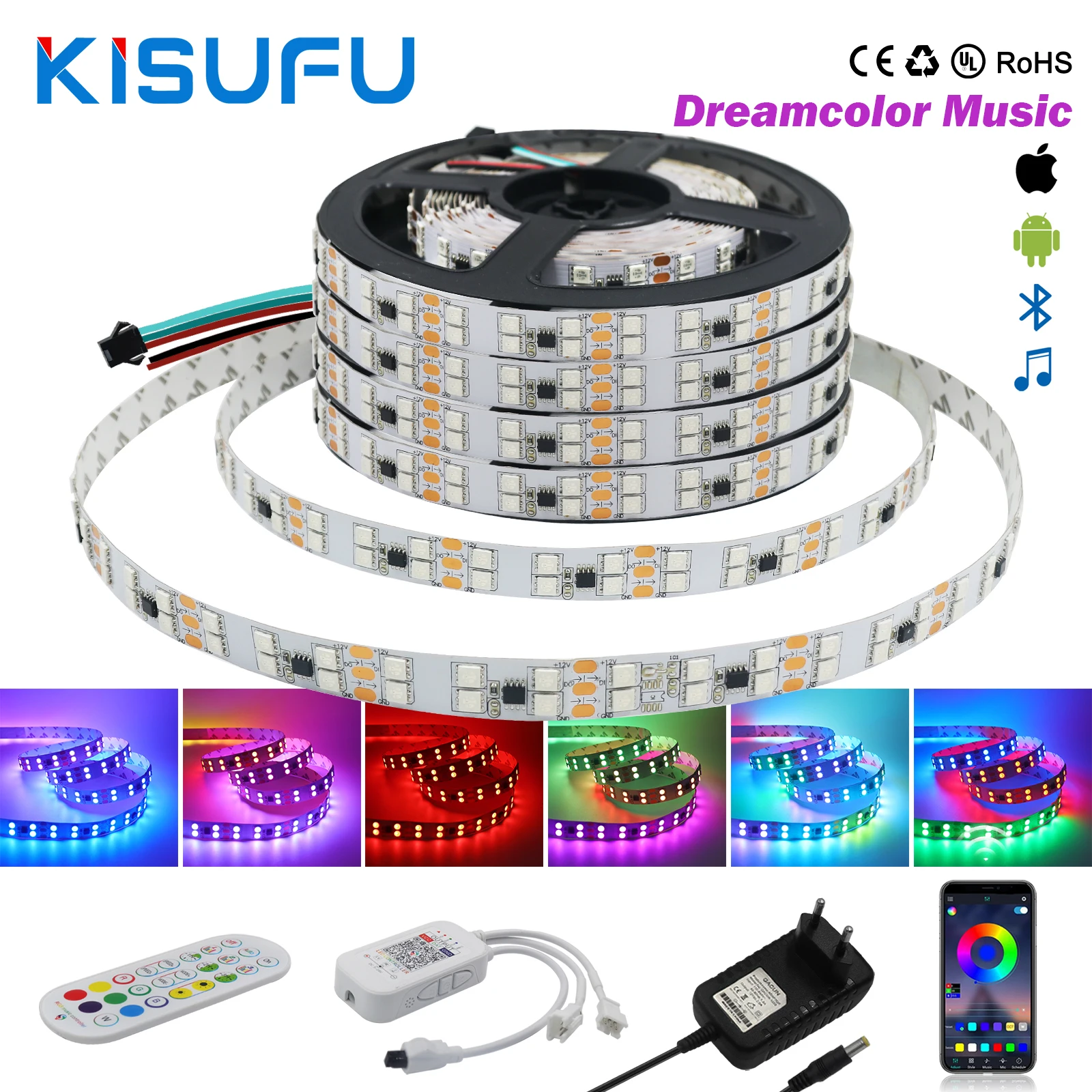 

5M Double Row WS2811 LED Strip Light Kit Individually Addressable 12V/24V 168 180LEDs/m 5050 RGB Full Color Led Strip Music Sync