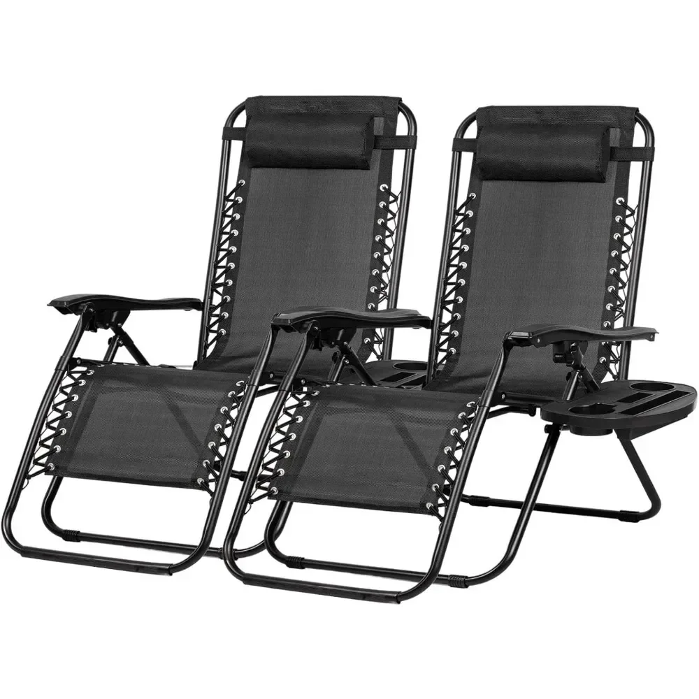 Outdoor Lounge Chair 2er-Set, Kissen und Getränke halter Tabletts, Allwetter-Outdoor-Liegestühle.