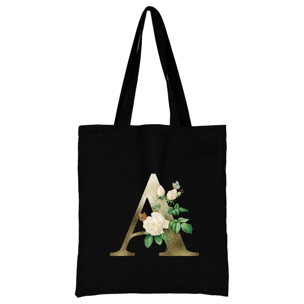 

Golden Lotus 26 Letter Pattern Tote Bag Women's Foldable Shopping Bags for Groceries Tote Large Capacity Tote Bag Shopping Bag