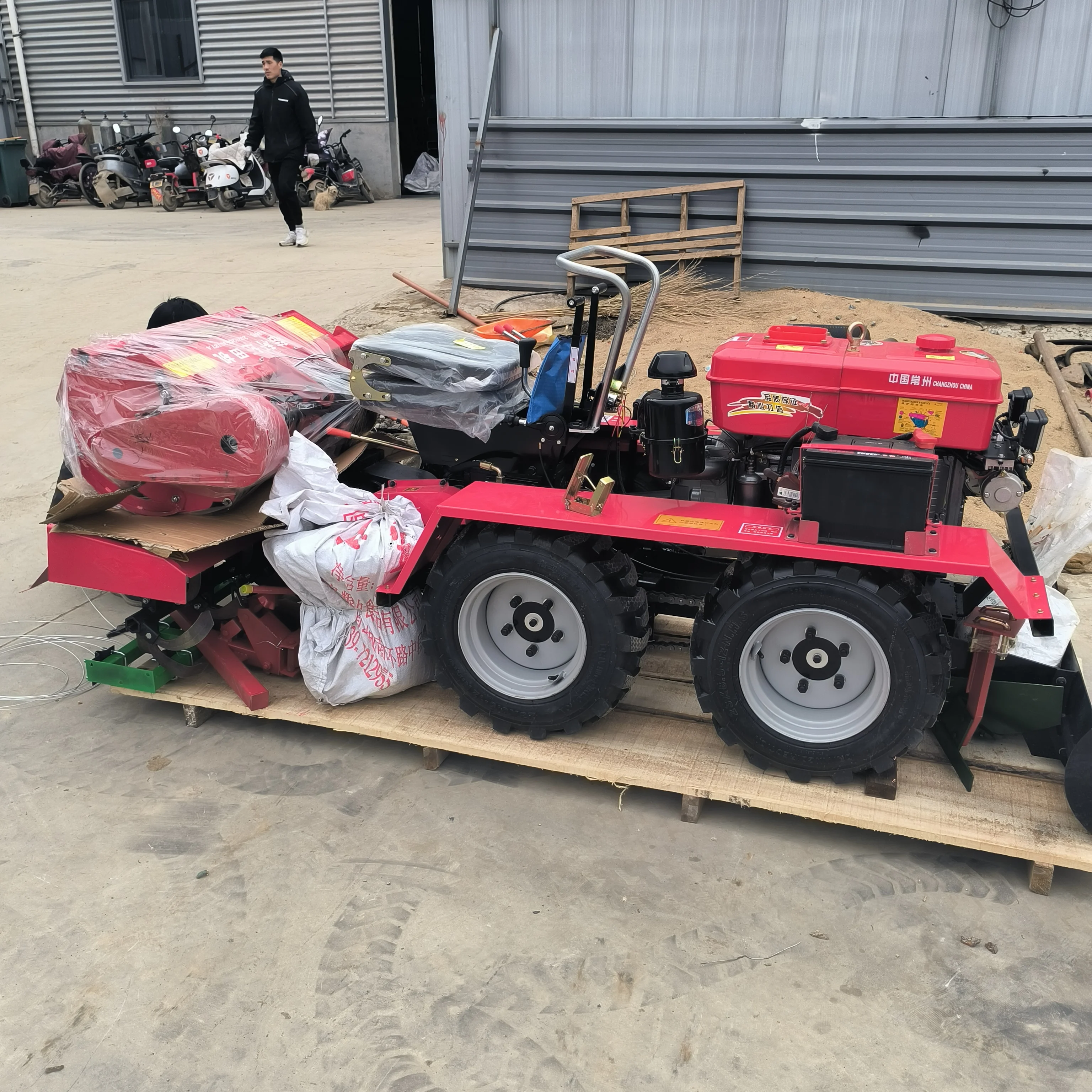 Ride On 4 Wheel Mini Rotary Tiller Diesel Wheel Type Cultivator Multifunctional Farm Power Tiller For Greenhouse Orchard